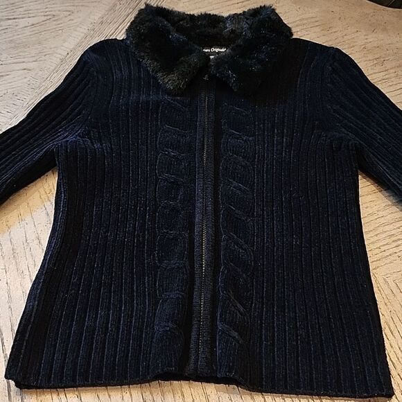 Black Cozy jacket fur lined collar size Petite Small - Picture 8 of 8